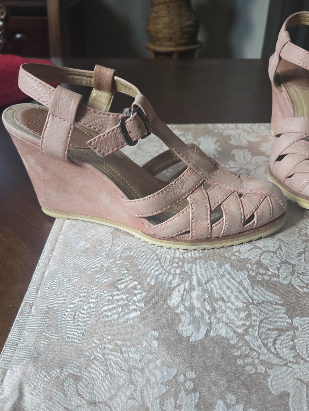Frye Blush Pink Leather Wedge Sandals